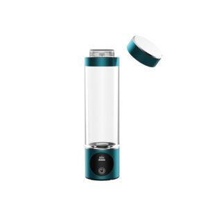 Portable hydrogen ionised water generator, alkaline water enriched with hydrogen in a travel mug.